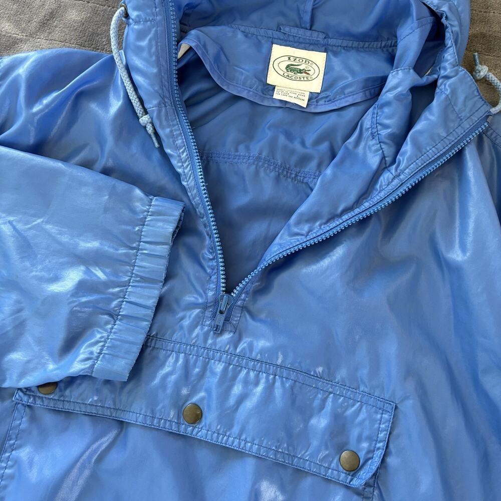 Izod Lacoste Blue Nylon 1/4 Zip Windbreaker Jacket Vintage 80s Pouch Packable